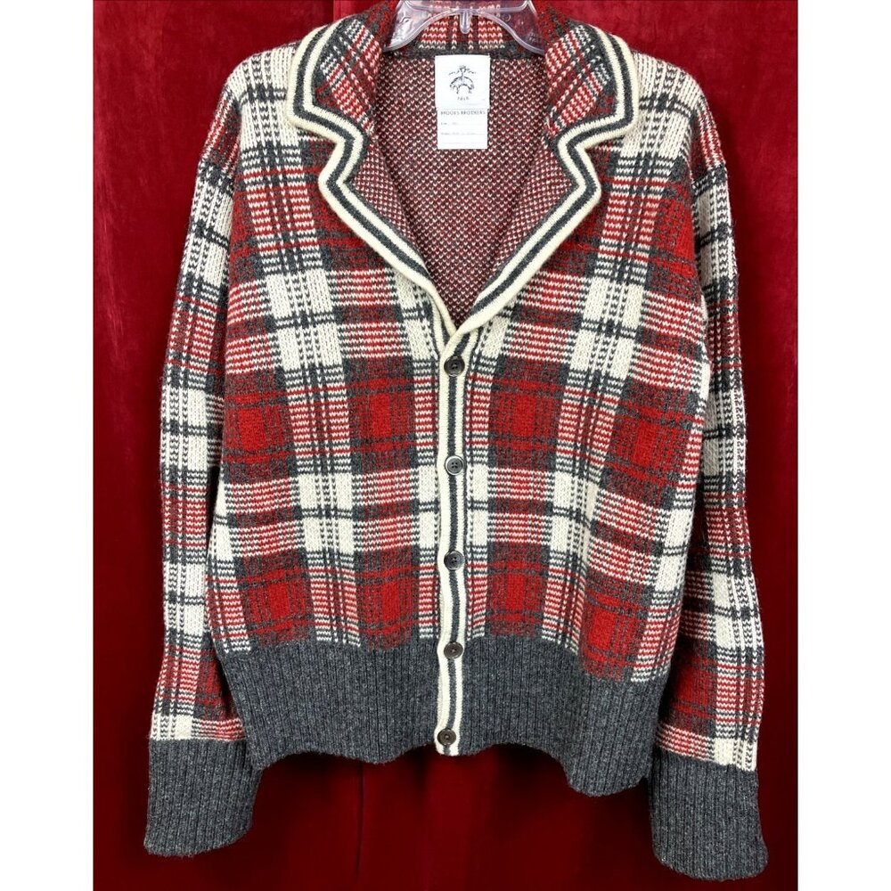 NOS NWT Sz BB5 XL Black Fleece Thick Wool Plaid Cardigan Sweater Thom Browne
